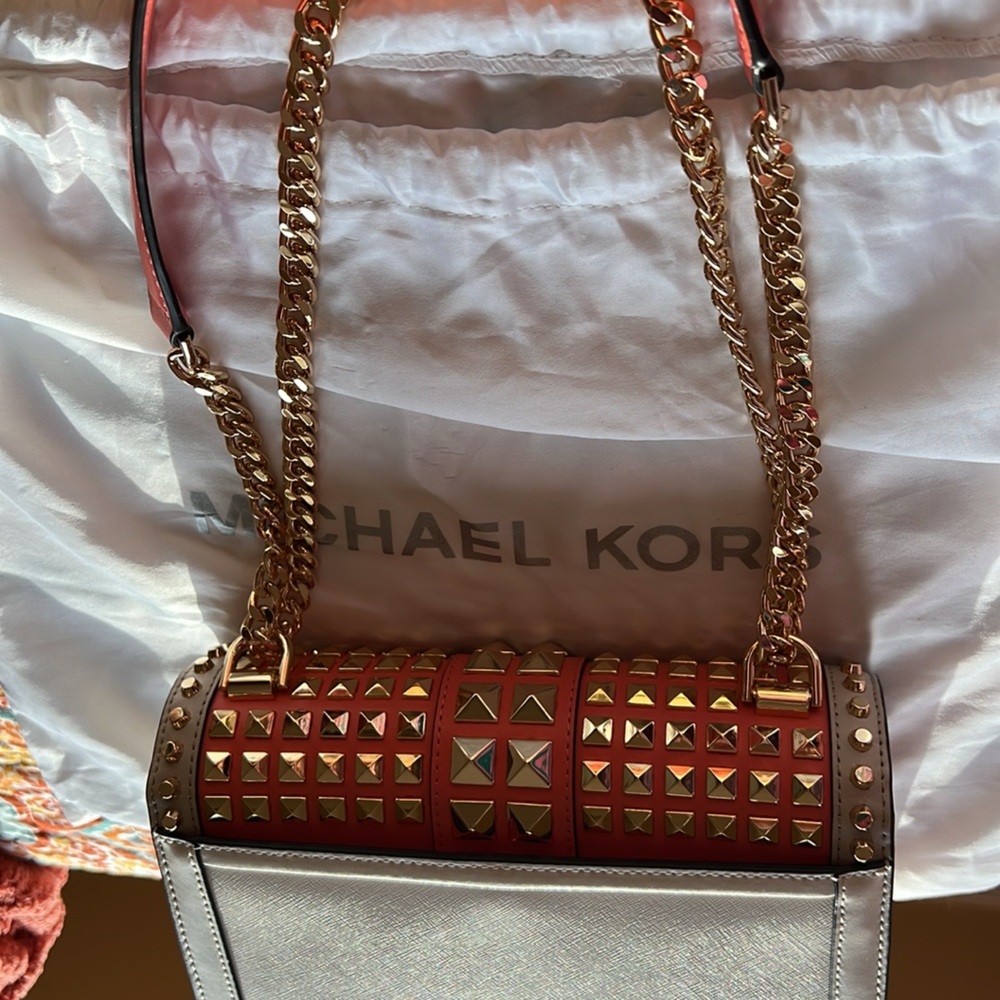 Michael Kors White and Pink Studded Shoulder Bag - Picture 10 of 10